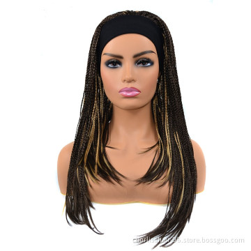 Wholesale Black Blonde High Quality Ombre Long Braids headband wig Turban Wig Synthetic Wigs With Headband Attached For Woman